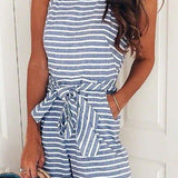 Margovil Crewneck Sleeveless Bow-knot Striped Romper afbeelding 1