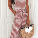 Margovil Sleeveless Knot Waist Wide Leg Striped Jumpsuit afbeelding 5