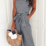 Margovil Crewneck Sleeveless Bow Knot Wide Leg Striped Jumpsuit afbeelding 3