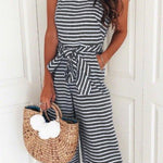 Margovil Sleeveless Knot Waist Wide Leg Striped Jumpsuit afbeelding 3