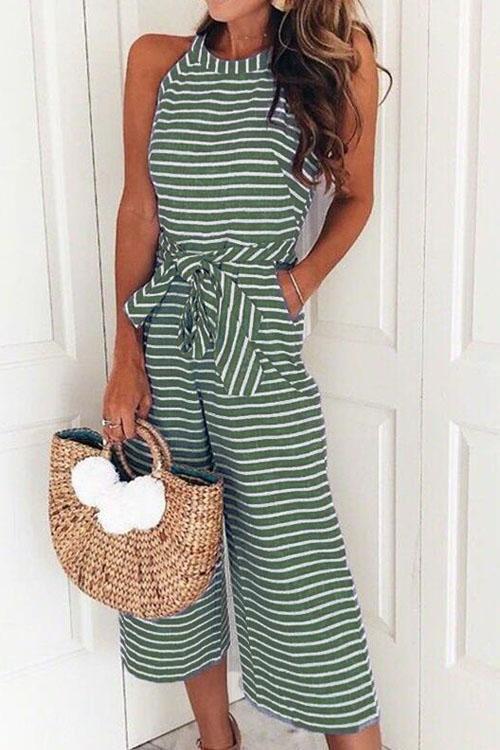 Margovil Sleeveless Knot Waist Wide Leg Striped Jumpsuit afbeelding 4