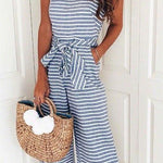 Margovil Crewneck Sleeveless Bow Knot Wide Leg Striped Jumpsuit afbeelding 1