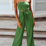 Margovil Off Shoulder Bow Tie Waist Wide Leg Jumpsuit afbeelding 4
