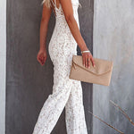 Margovil V Neck Waisted Wide Leg Cami Lace Jumpsuit afbeelding 4