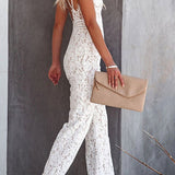 Margovil V Neck Waisted Wide Leg Cami Lace Jumpsuit afbeelding 4