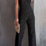 Margovil V Neck Waisted Wide Leg Cami Lace Jumpsuit afbeelding 5