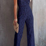 Margovil V Neck Waisted Wide Leg Cami Lace Jumpsuit afbeelding 7
