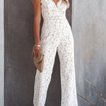 Margovil V Neck Waisted Wide Leg Cami Lace Jumpsuit afbeelding 1