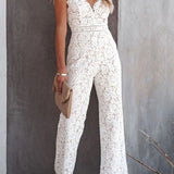 Margovil V Neck Waisted Wide Leg Cami Lace Jumpsuit afbeelding 1