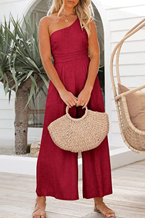 Margovil Solid One Shoulder Wide Leg Jumpsuit afbeelding 4
