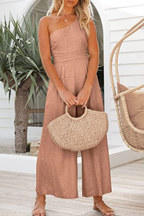 Margovil Solid One Shoulder Wide Leg Jumpsuit afbeelding 5