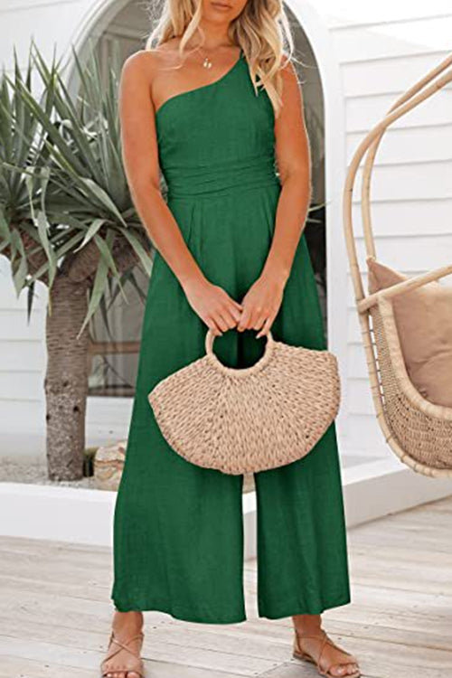 Margovil Solid One Shoulder Wide Leg Jumpsuit afbeelding 6
