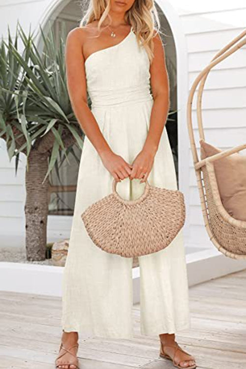 Margovil Solid One Shoulder Wide Leg Jumpsuit afbeelding 1