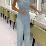 Margovil Off Shoulder Feather Splice Belted Jumpsuit afbeelding 3