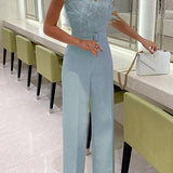Margovil Off Shoulder Feather Splice Belted Jumpsuit afbeelding 3
