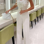 Margovil Off Shoulder Feather Splice Belted Jumpsuit afbeelding 1