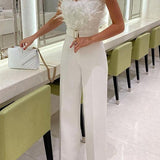 Margovil Off Shoulder Feather Splice Belted Jumpsuit afbeelding 1