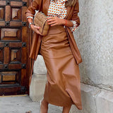 Margovil Casual Ruched Side Split Leather Skirt afbeelding 2