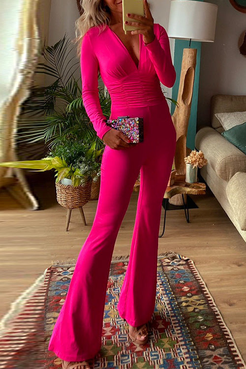 Margovil Stylish Deep V Neck Waisted Slim Fit Jumpsuit(in 2 Colors) afbeelding 1