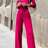 Margovil Wrap V Neck Long Sleeve Tie Waist Jumpsuits(3 Colors Available) afbeelding 2