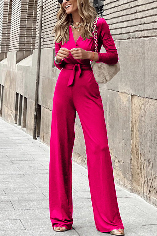 Margovil Wrap V Neck Long Sleeve Tie Waist Jumpsuits(3 Colors Available) afbeelding 2