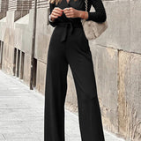 Margovil Wrap V Neck Long Sleeve Tie Waist Jumpsuits(3 Colors Available) afbeelding 1