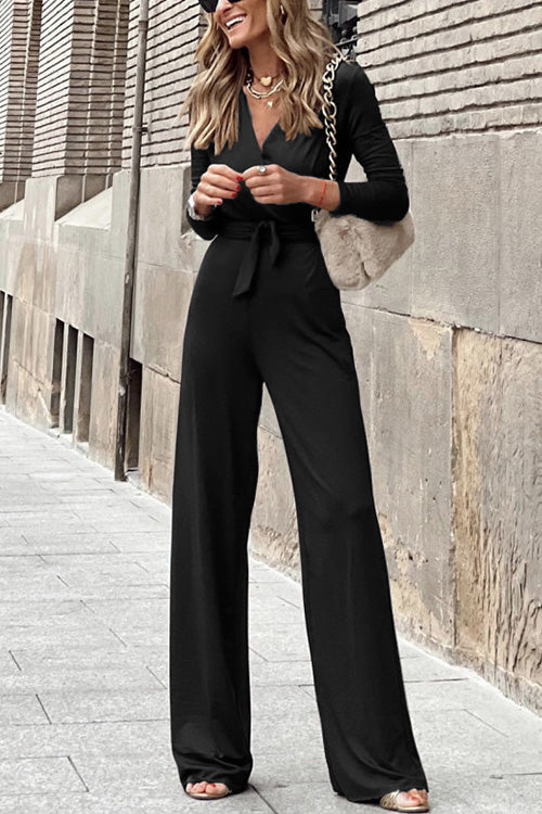 Margovil Wrap V Neck Long Sleeve Tie Waist Jumpsuits(3 Colors Available) afbeelding 1