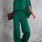 Margovil Stand Collar Slit Sleeve Waisted Wide Leg Jumpsuit afbeelding 1