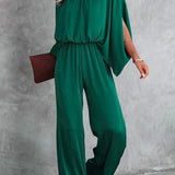 Margovil Stand Collar Slit Sleeve Waisted Wide Leg Jumpsuit afbeelding 1