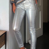 Margovil Slim Fit Faux Leather Leggings Pants with Pockets afbeelding 1