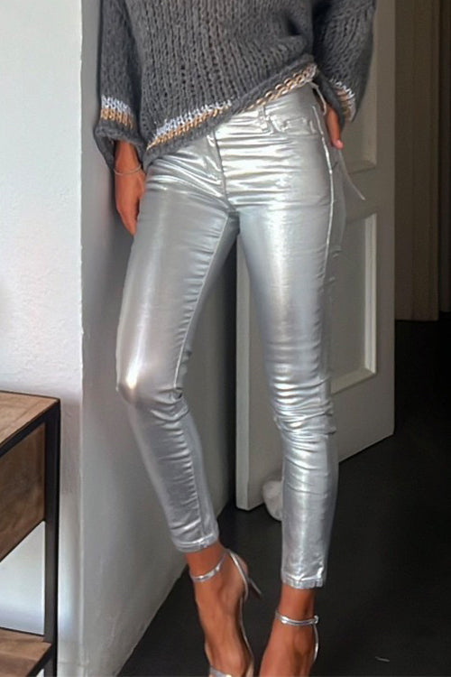 Margovil Slim Fit Faux Leather Leggings Pants with Pockets afbeelding 1