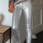 Margovil Slim Fit Faux Leather Leggings Pants with Pockets afbeelding 2