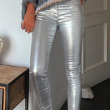 Margovil Slim Fit Faux Leather Leggings Pants with Pockets afbeelding 2