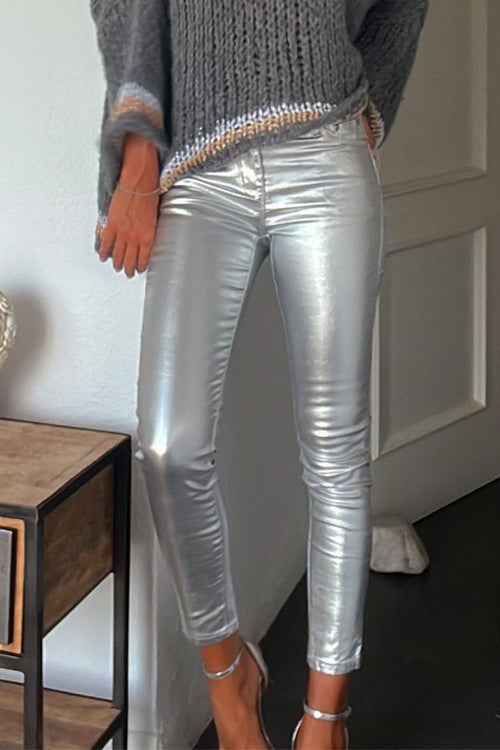 Margovil Slim Fit Faux Leather Leggings Pants with Pockets afbeelding 2