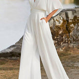 Margovil Deep V Neck High Waist Wide Leg Jumpsuit afbeelding 1