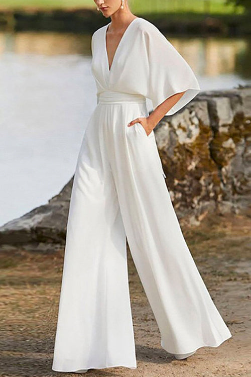 Margovil Deep V Neck High Waist Wide Leg Jumpsuit afbeelding 1