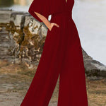 Margovil Deep V Neck High Waist Wide Leg Jumpsuit afbeelding 4
