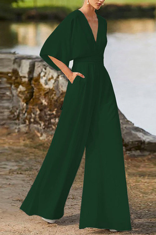Margovil Deep V Neck High Waist Wide Leg Jumpsuit afbeelding 5