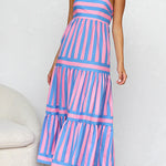 Margovil Spaghetti Strap Tiered Color Block Striped Maxi Dress afbeelding 10