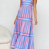 Margovil Spaghetti Strap Tiered Color Block Striped Maxi Dress afbeelding 10
