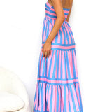 Margovil Spaghetti Strap Tiered Color Block Striped Maxi Dress afbeelding 11