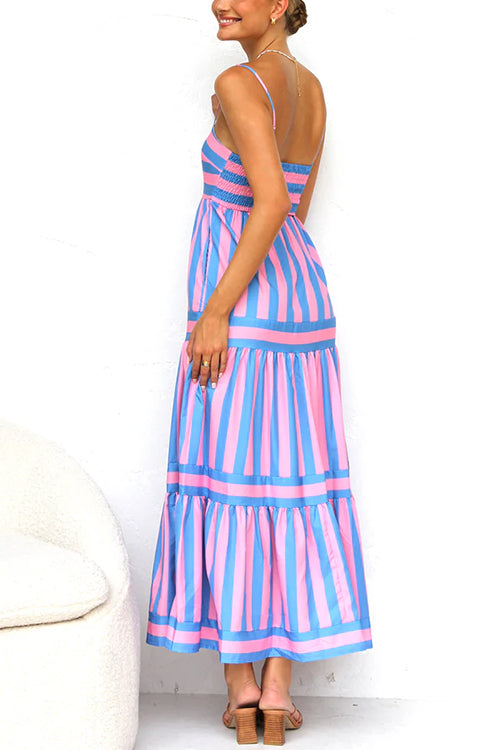 Margovil Spaghetti Strap Tiered Color Block Striped Maxi Dress afbeelding 11