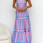 Margovil Spaghetti Strap Tiered Color Block Striped Maxi Dress afbeelding 12