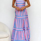 Margovil Spaghetti Strap Tiered Color Block Striped Maxi Dress afbeelding 12