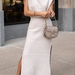 Cowl Neck Waisted Side Slit Midi Sweater Dress afbeelding 2