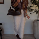 Cowl Neck Waisted Side Slit Midi Sweater Dress afbeelding 9