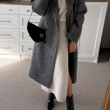 Cowl Neck Waisted Side Slit Midi Sweater Dress afbeelding 11