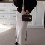 Cowl Neck Waisted Side Slit Midi Sweater Dress afbeelding 12