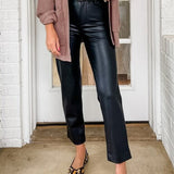 Margovil Faux Leather Straight Leg Trousers with Pockets afbeelding 3