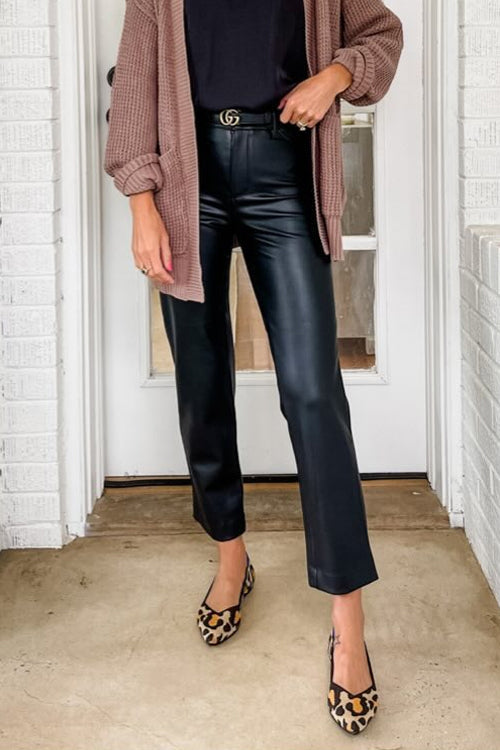Margovil Faux Leather Straight Leg Trousers with Pockets afbeelding 3